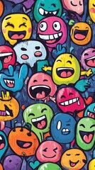 Colorful group of happy cartoon monsters with different expressions