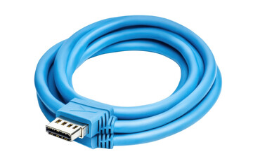 A striking blue USB cable coiled elegantly on a minimalist background providing a tech vibe isolated on transparent background