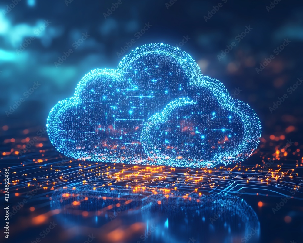 Poster depict cloud infrastructure with dynamic scaling and ondemand resource allocation, demonstrating eff