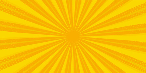 Obraz premium Yellow abstract background with light of sunburst. yellow starburst with halftone. sun ray retro background with flash