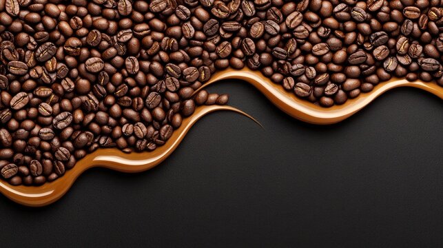 Coffee Beans Flowing in Caramel Delicious Image for Cafe Menu