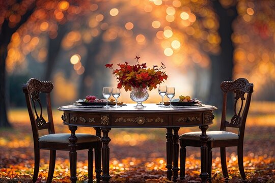 Autumn Bokeh Table with Classic Design and Vibrant Colors