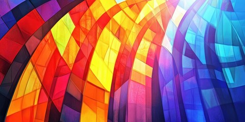 Obraz premium Abstract image of multicolored stained glass panes in curved design