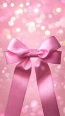 Pink Satin Ribbon Bow on Bokeh Background