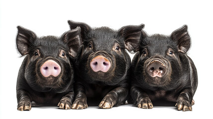 Domestic black pig collection (portrait, standing, lying), animal bundle isolated on a white jpg.