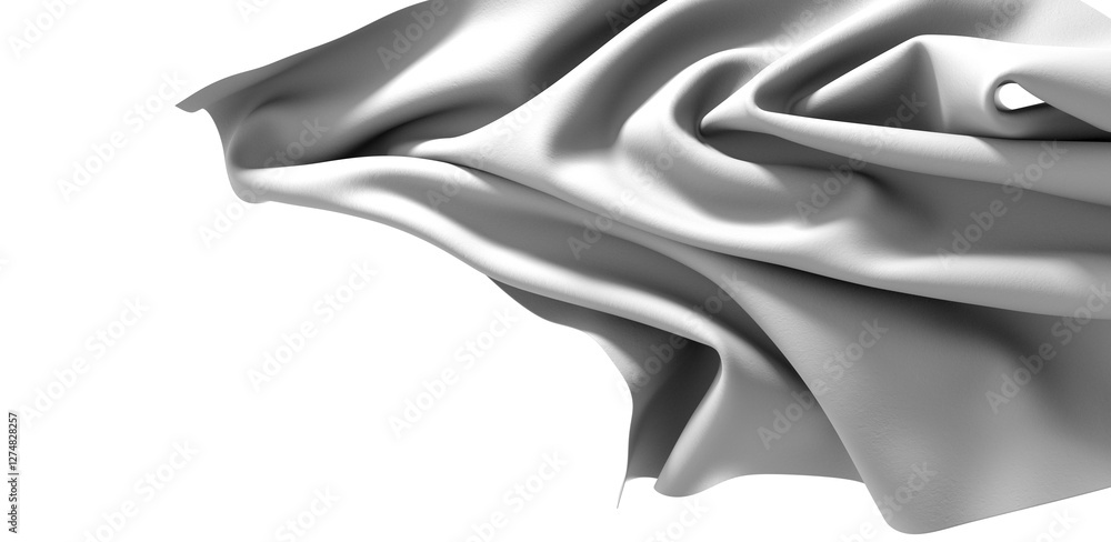 Poster Close-up image of smooth white fabric with a black border, showcasing its texture and soft curves. The fabric drapes elegantly, creating a minimalist and abstract design.
