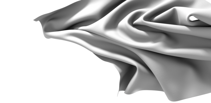 Close-up image of smooth white fabric with a black border, showcasing its texture and soft curves. The fabric drapes elegantly, creating a minimalist and abstract design. - Powered by Adobe