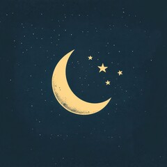 Fototapeta premium Crescent moon and stars shine in the dark night sky