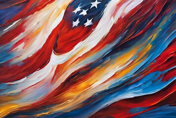 Abstract oil painted patriotic background with American flag; 4th of July wallpaper 
