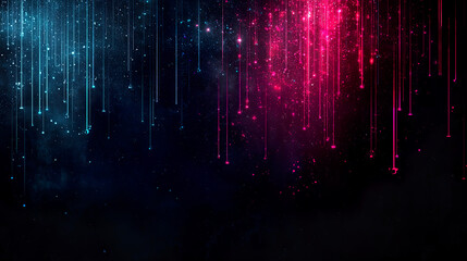 Abstract glowing particles stream background, futuristic technology design with radiant glowing particles flowing across a dark background.

