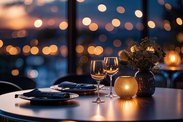 Elegant Table Lighting with Bokeh Effects and Twilight Ambiance