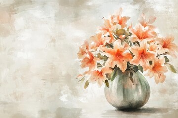 Beautiful azalea flowers fill a ceramic vase in this image