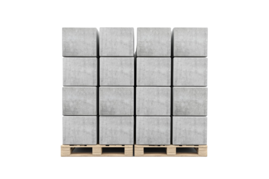 Stack of gray blocks on a pallet, isolated