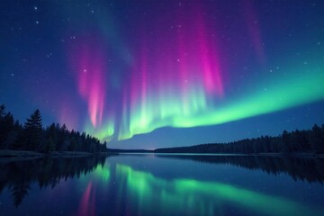 Softly glowing aurora borealis in the night sky, ethereal, light show, mystical