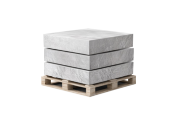 Stack of gray blocks on a wooden pallet, isolated