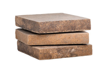 Three brown bricks stacked on top of each other, isolated