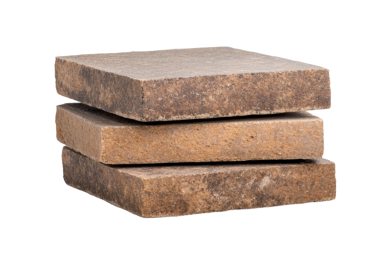 Three brown bricks stacked on top of each other, isolated