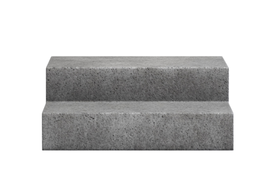 Gray concrete step with a white background, isolated