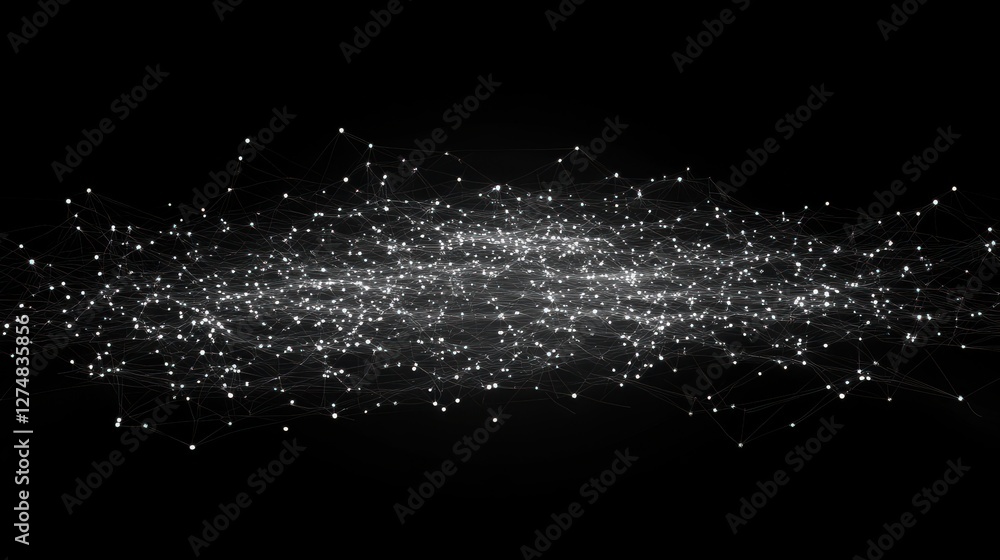 Poster abstract digital network with bright light points on dark background