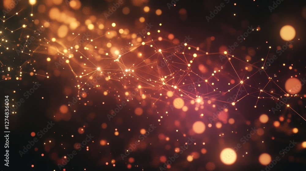 Poster abstract network connection with glowing orbs and light particles
