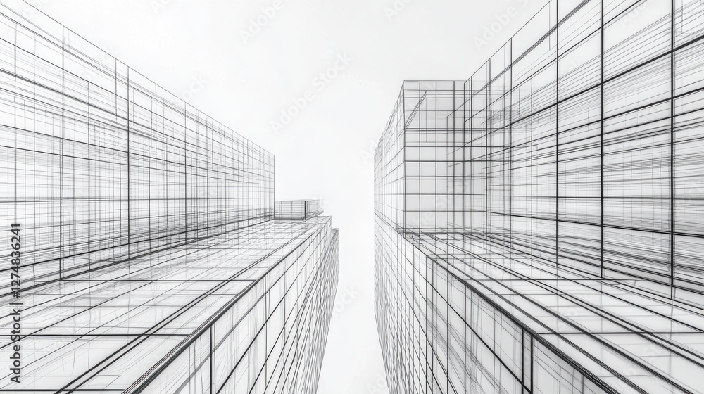 Aufkleber abstract view of modern high-rise building structures from below