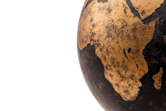 Globe with a gold rim and a black base, isolated