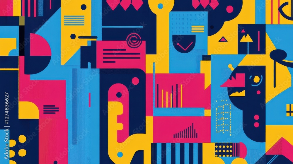 Poster abstract colorful geometric pattern with vibrant shapes and lines