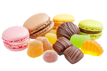 Obraz premium Variety of desserts including chocolate covered pastries, isolated