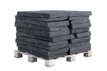 Stack of black stones on a pallet, isolated