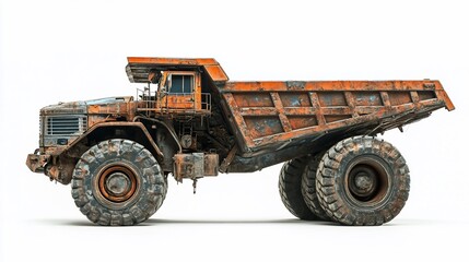 Fototapeta premium Heavy Duty Mining Truck Isolated on White Background, Industrial Vehicle