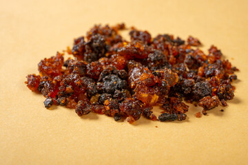 angle view herb CuMoYao or Myrrha or Myrrh Stir-frying with Vinegar at horizontal