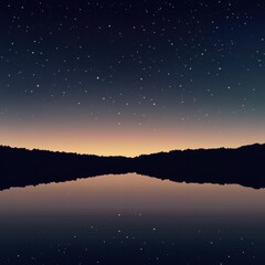 Naklejka premium Starry night sky reflecting over calm lake with silhouetted trees