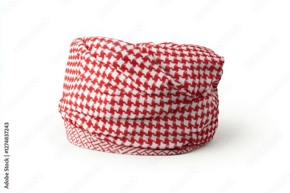 Poster red and white scarf with a pattern of squares and diamonds
