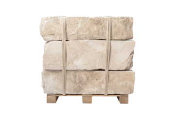 Stack of rocks is tied together with a rope, isolated