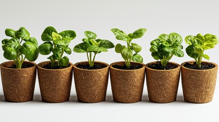 Fototapeta premium Newly sprouted microgreens grow healthily in biodegradable pots, showcasing the benefits of homegrown, organic gardening in indoor hydroponics systems for urban farming