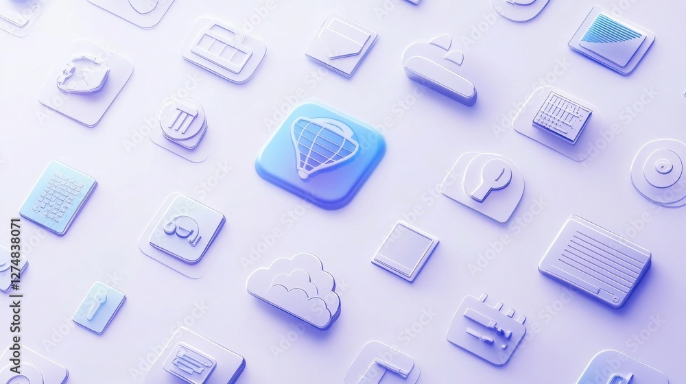 Poster modern app icons on light background for digital interfaces design