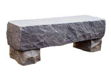 Large stone bench with a square top and square legs, isolated