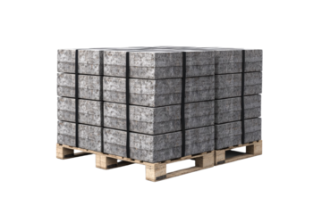 Stack of gray bricks on a pallet, isolated