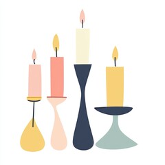 candle holders, a simple line drawing, flat design style, pastel colors, white background