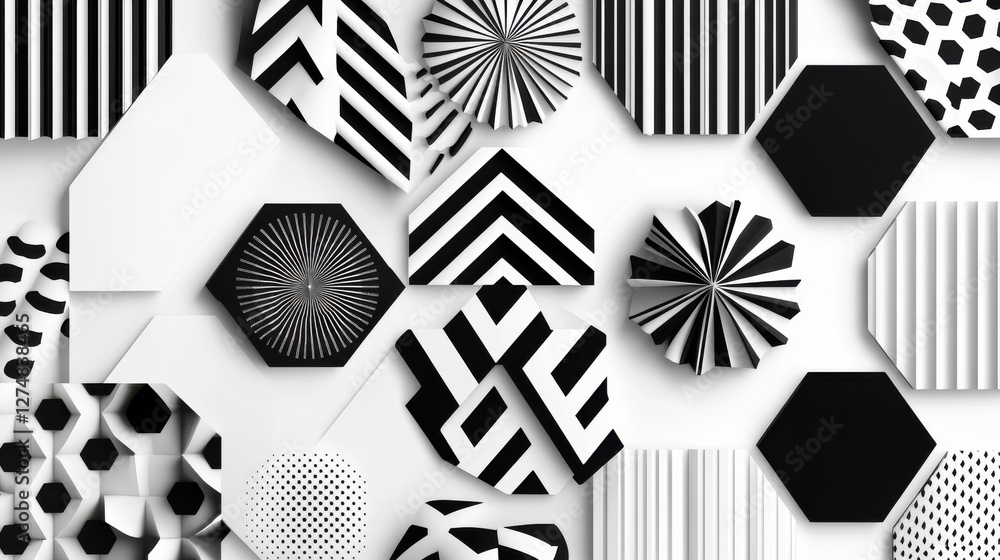 Poster geometric patterns in black and white shapes for design projects