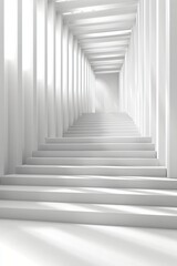 Fototapeta premium White stairway leading to bright light, architectural design, modern building interior, background for success