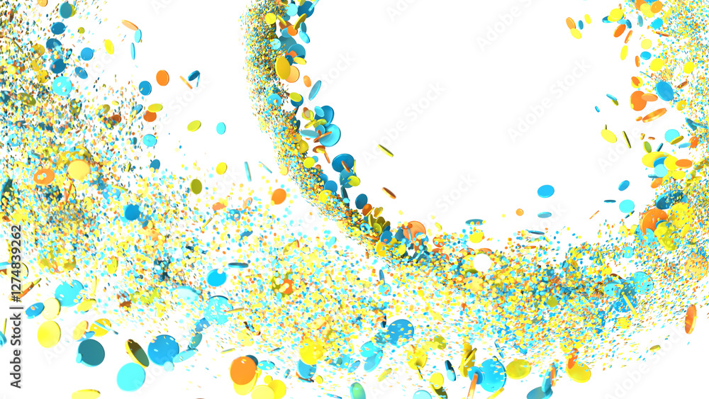 Aufkleber A festive background with colorful confetti and ribbons exploding on a white background, perfect for celebratory designs.