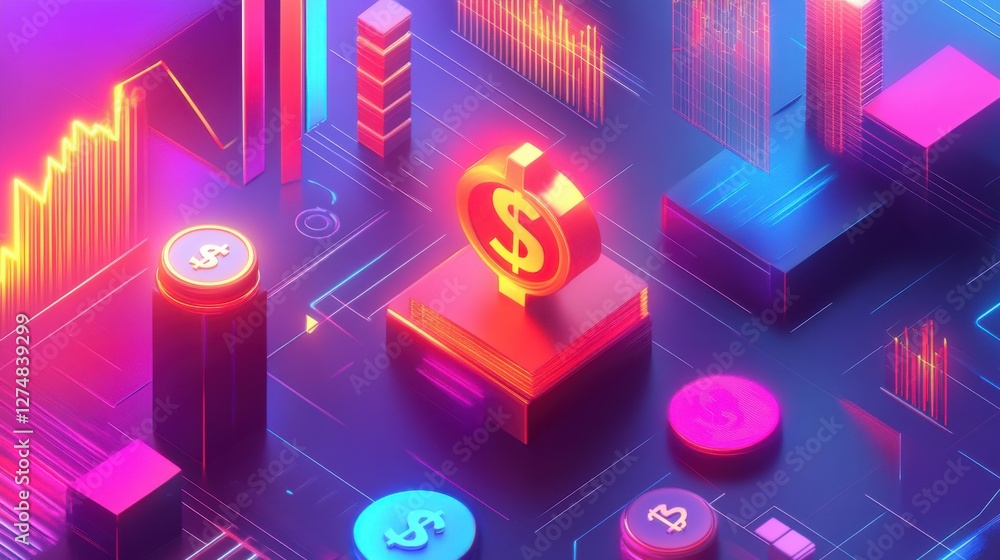 Aufkleber abstract digital financial concepts with neon elements and graphs