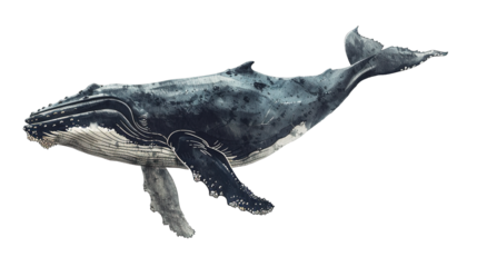 Majestic Whale Illustration Isolated on PNG Transparent Background. Ocean, Marine, Aquatic, Giant