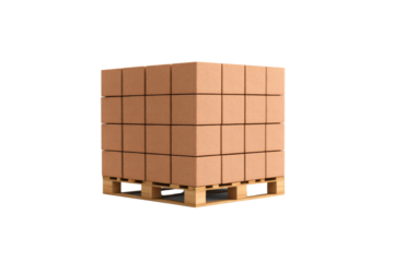 Stack of brown boxes on a pallet, isolated