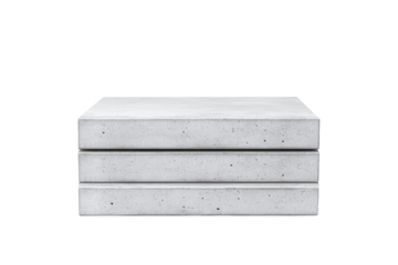 White bookcase with three books stacked on top of each other, isolated