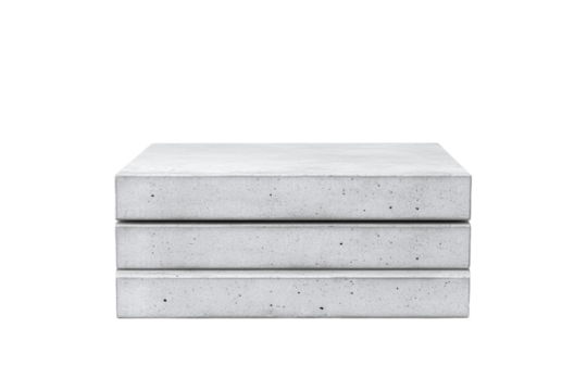 White bookcase with three books stacked on top of each other, isolated