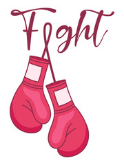 Pink boxing gloves with the word “Fight” symbolizing breast cancer awareness and strength.
