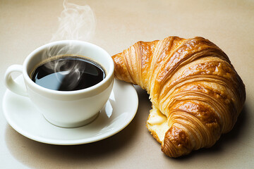 Warm Coffee and Buttery Croissant Breakfast