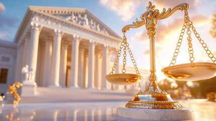 Golden Scales of Justice Courthouse Sunset Image